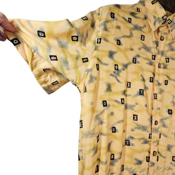 90s Ron Chereskin Hawaiian Shirt Beach Woody Surfer Pattern Rayon Mens M Yellow - Picture 10 of 10